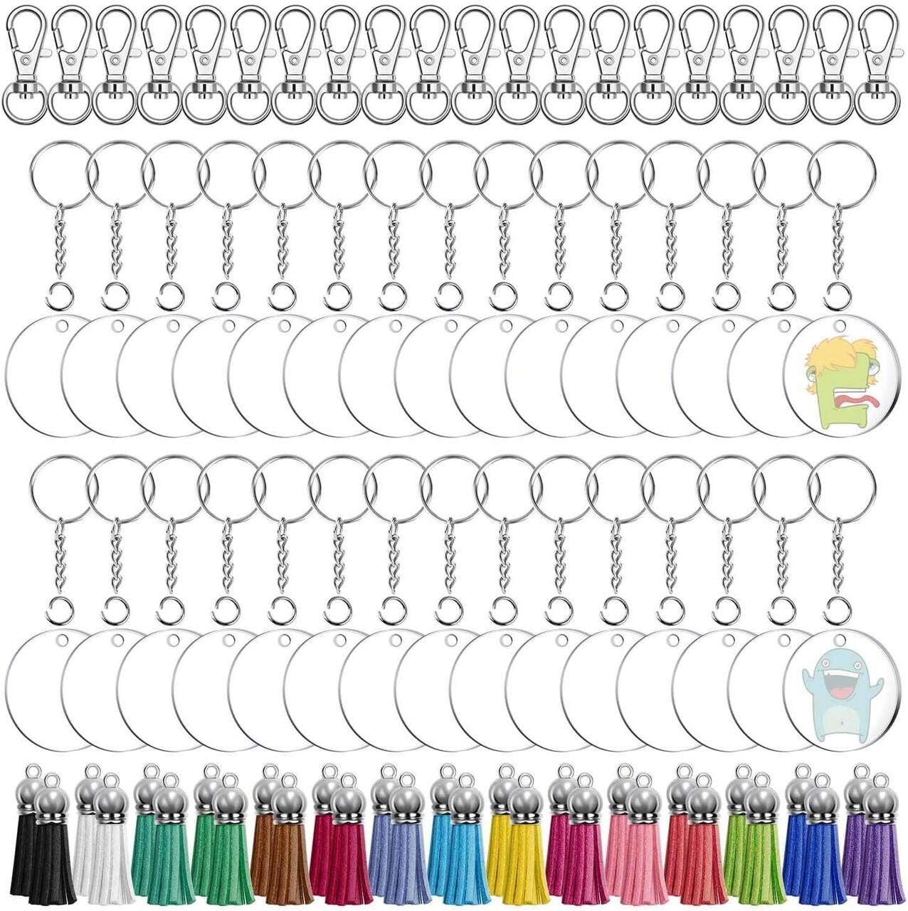 Acrylic Keychain Blanks, 150pcs Clear Blank Keychains Kit Including Acrylic Blanks, Keychain Tassels, Keychain Clips, Key Chain Rings and Jump Rings for Crafting Vinyl Projects DIY Supplies
